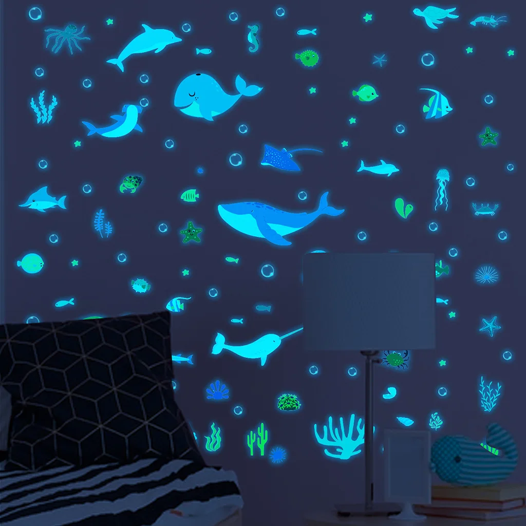 

The Magical Underwater World Kids Wall Sticker Luminous Fish Boy Girl Baby Bedroom Bathroom Wall Decal Art Mural Home Decoration