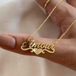 Custom Ribon Heart Name Necklaces For Women Love Jewelry Personalized Nameplate Stainless Steel Necklace Friendship Gifts