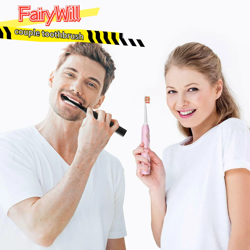 FairyWill Electric Sonic Toothbrush FW-507 USB Charge Rechargeable Adult Waterproof Electronic Tooth Brushes Replacement Heads