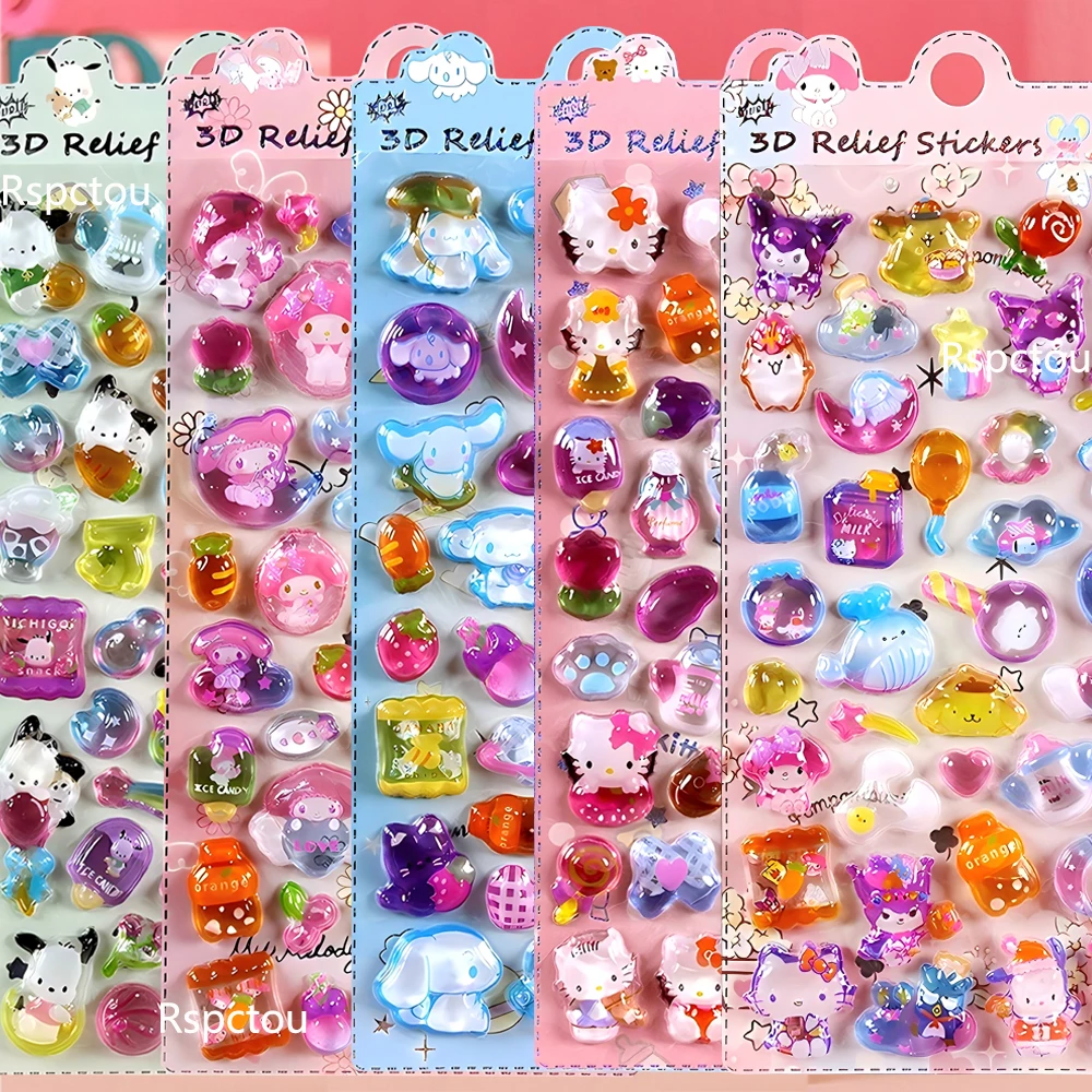 สติกเกอร์คริสตัลลายคาวาอิ คุโรมิ โปชาโกะ ซินนามอโรล ซานริโอ แบบนูน 3 มิติ น่ารัก สำหรับตกแต่งเครื่องเขียน สมุดแพลนเนอร์ เคสมือถือ