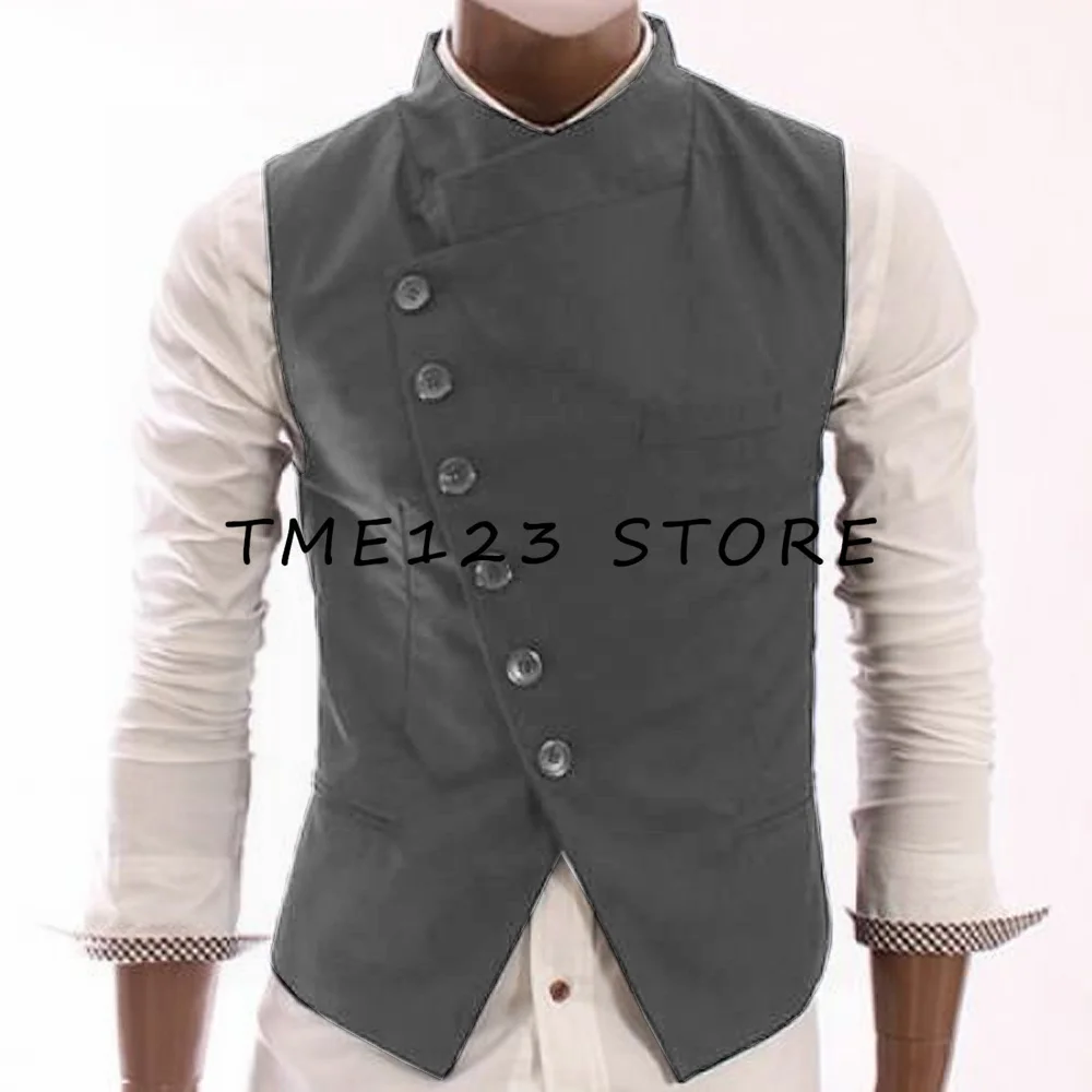 

Men's Serge Casual Business Elegant Single Breasted V-Neck Vest Steampunk Suit Male Formal Man Ambo Gothic Chaleco Vests for Men