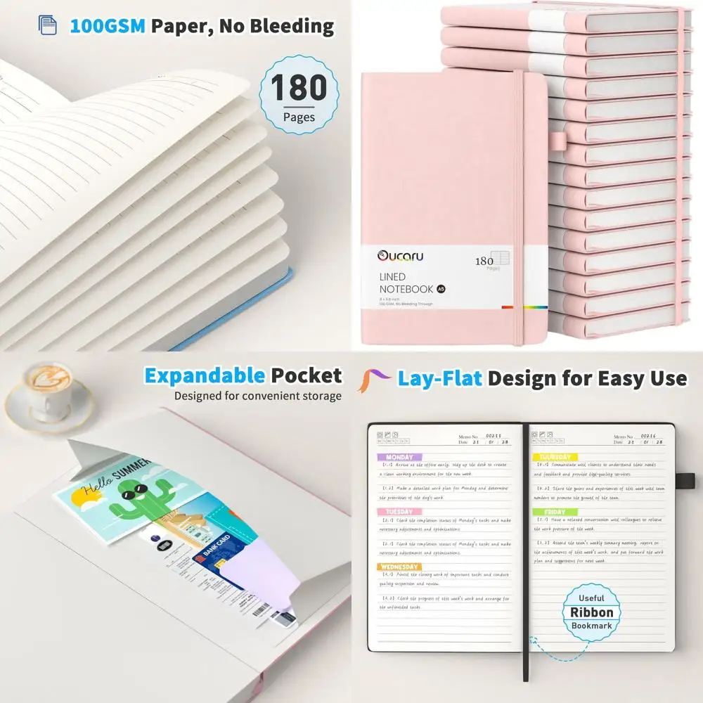 Set of 16 A5 Notebooks, 180 Pages, 100 GSM Paper, Ideal for Daily Writing, Work, School, and Travel