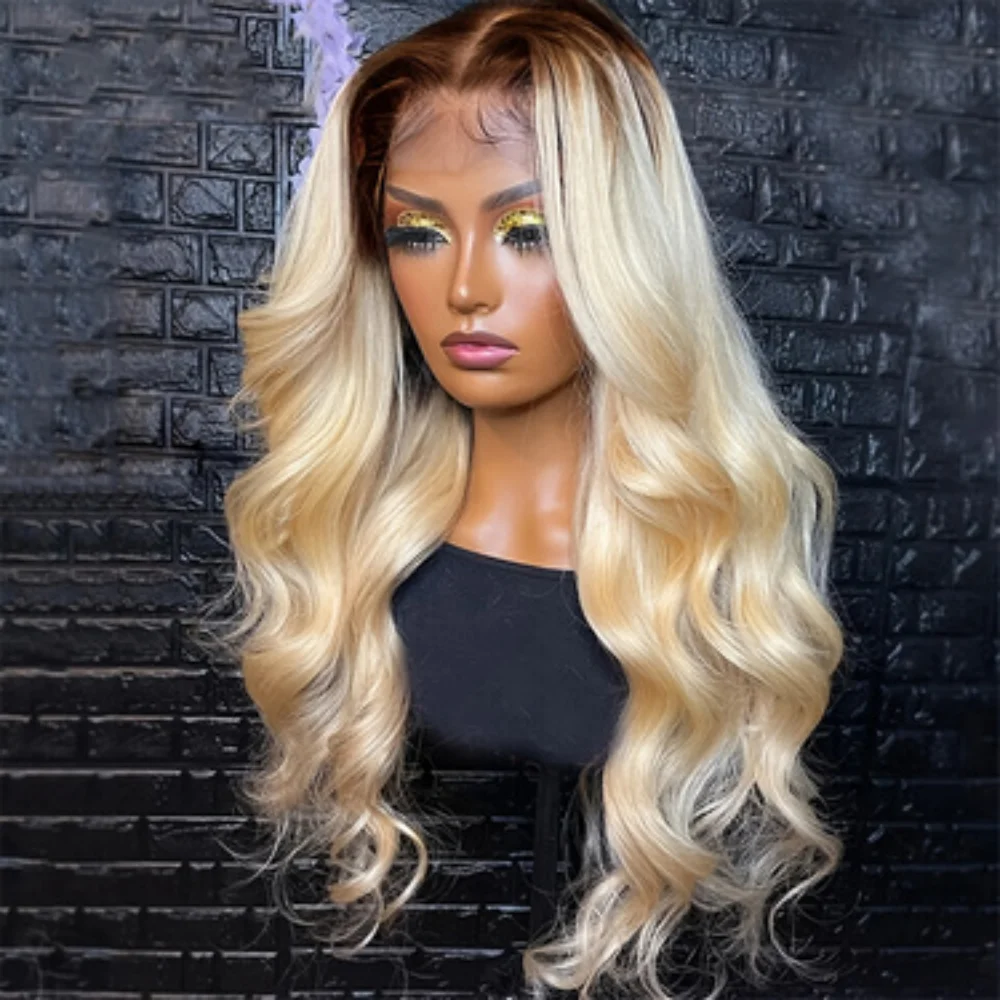 

Ombre Blond Body Wave 180%Density Glueless 26Inch 13*4*1 Lace Front Wigs For Women With Baby Hair Synthetic Fiber Daily Wigs