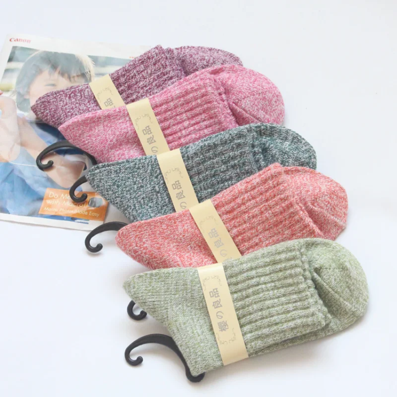 10pcs=5pairs Women Ladies Men Thick Winter Thermal Socks Warm Wool Nordic Novelty Solid Color Autumn Winter Home Floor Bed Socks