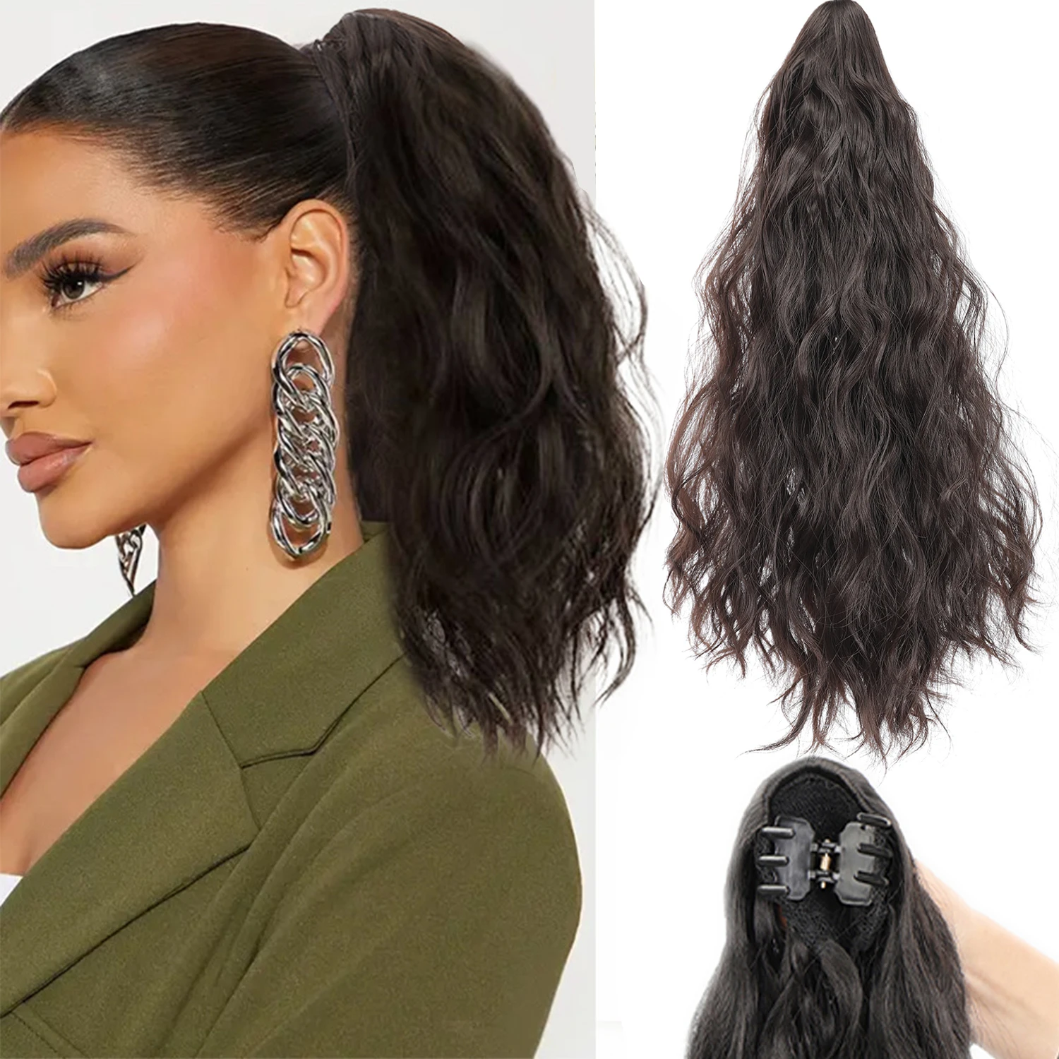

Curly Wave Synthetic Ponytail Hair Extensions with Short Claw Clips - Perfect for Daily Parties and Easy to Wear