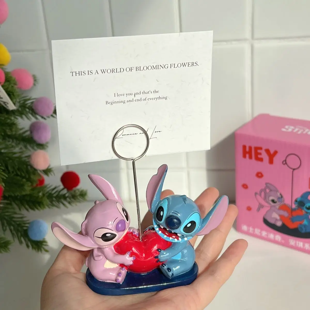 

Disney Stitch & Angel Memo Clip，Note Holder with Character Stand，Couple Photo Holder，Organizer for Desk & Office