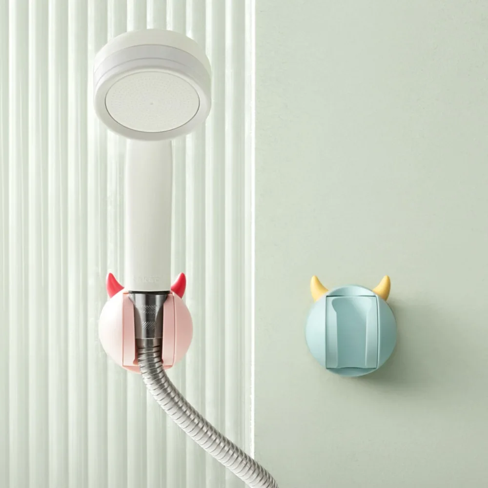 Ajustável Punch-Free Shower Head Rack, Cute Shower Nozzle Hanger com adesivo traseiro, suporte estável