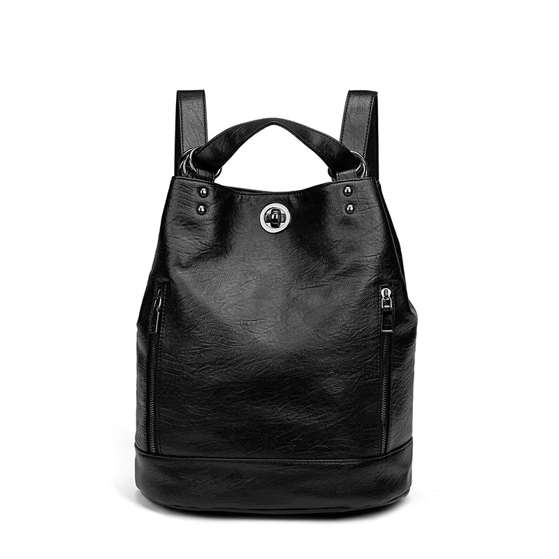 Vintage Soft Leather Women's Backpack Multi-Functional College Students School Bag Large Capacity Feminina Travel Backpack