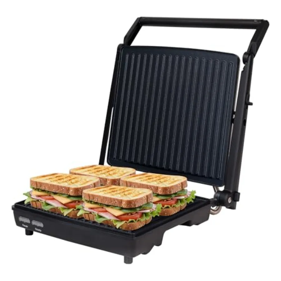 

Сэндвичница Panini Press Gourmet Super Slim Design с откидной ручкой, на 4 порции, с антипригарными пластинами, раскладывается на 180° ° фо
