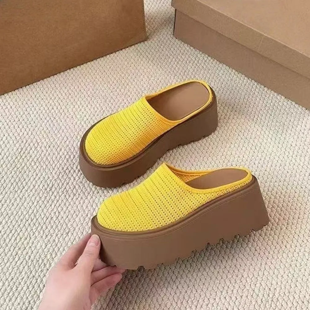 รองเท้าแตะแบบสวมหัวมนสำหรับวันหยุด กันลื่น กันน้ำ ผ้าตาข่าย รองเท้าแตะชายหาด รองเท้าส้นแบนเรียบง่าย พื้นหนา รองเท้าแตะสำหรับใส่กลางแจ้ง