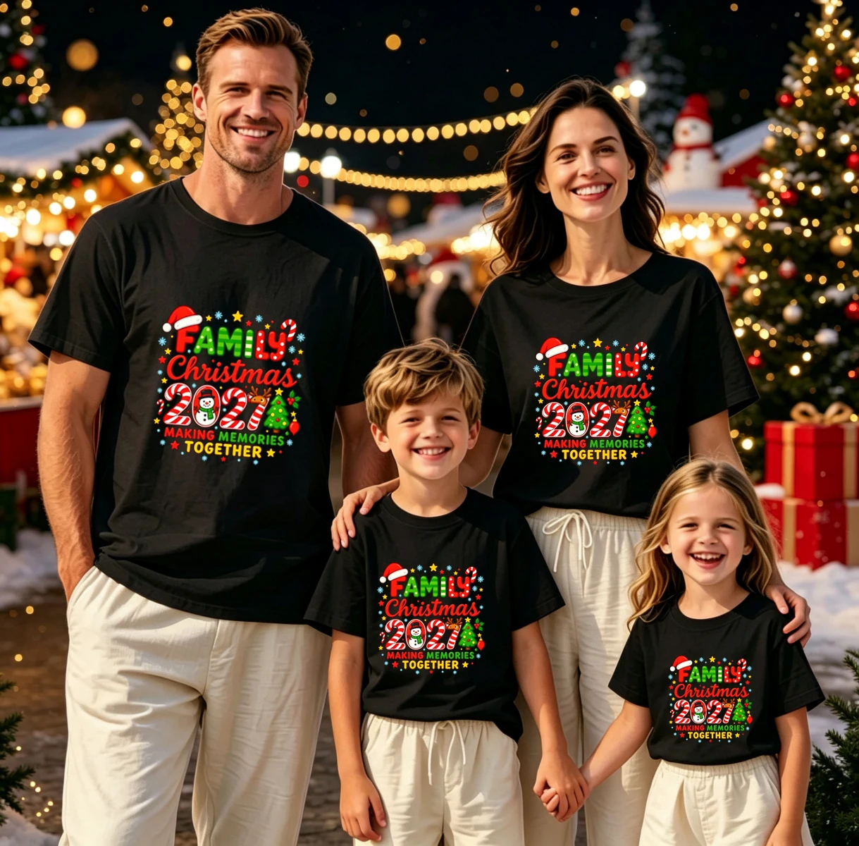Family Christmas 2027 Matching T-Shirts Making Memories Together Xmas Tee Mom Dad Kids Family Matching Short Sleeve Holiday Tops