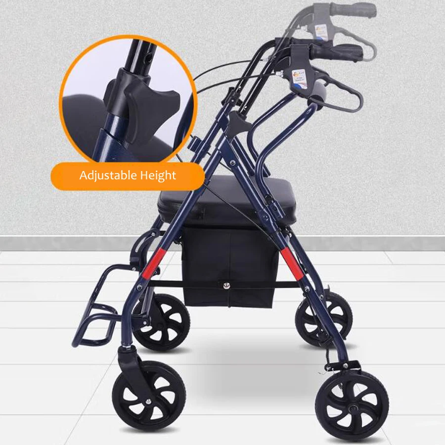 Mobility Aids Lightweight Four Wheel Folding Steel Rollator Walker with Seat For Disabled