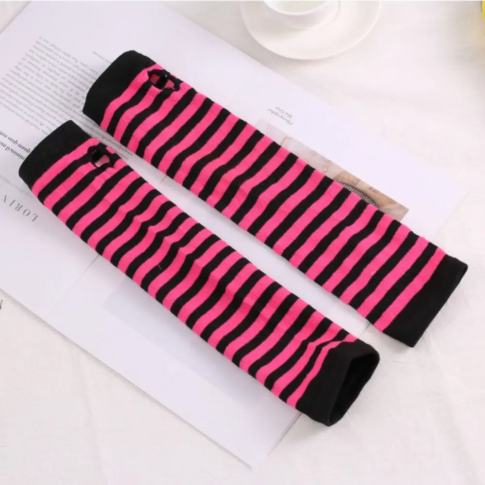 قفاز كلاسيكي ناعم بدون أصابع طويل، غطاء للذراع مخطط، قفازات محبوكة بأكمام طويلة للأنشطة الخارجية #2