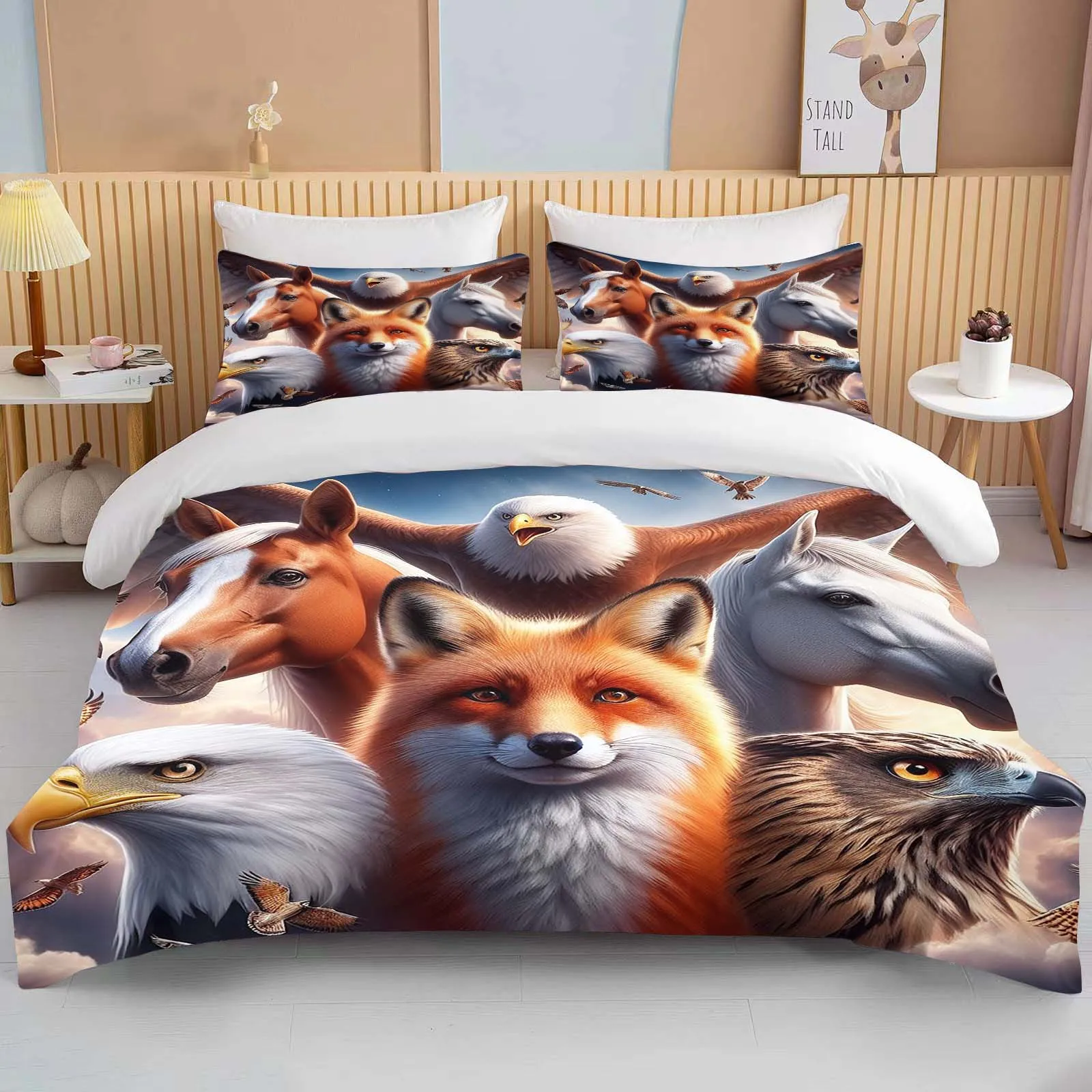 

Lion Fox Horse Eagle Wolf Bedding Set Duvet Cover 1 Duvet Cover 2 Pillowcases Adult And Child Bedding Set Luxury Holiday Gifts