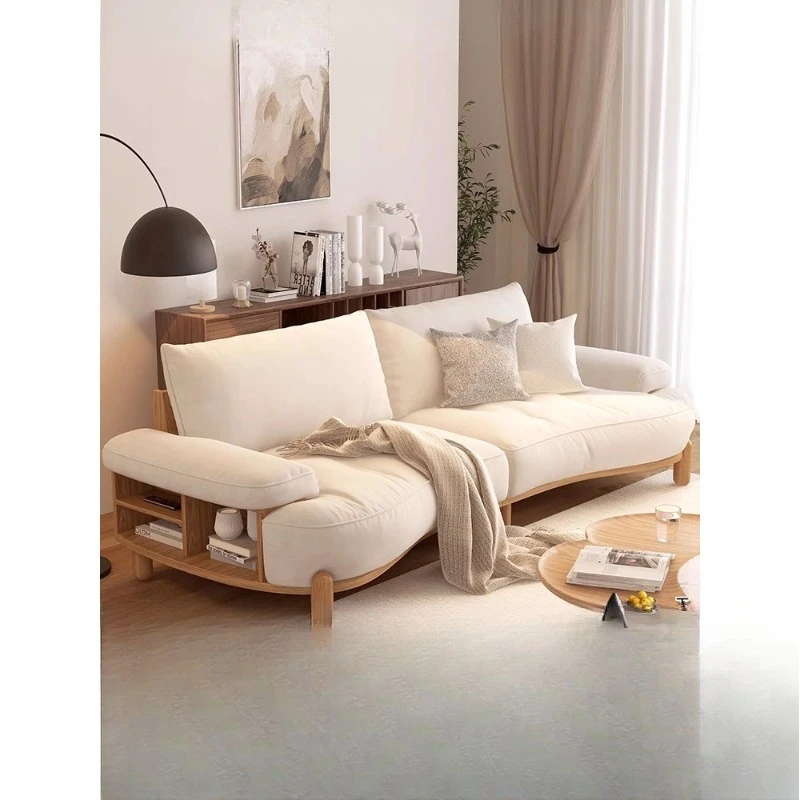 

Cream wind cashew sofa simple Japanese living room creative design modern Nordic small apartment fabric solid wood storage