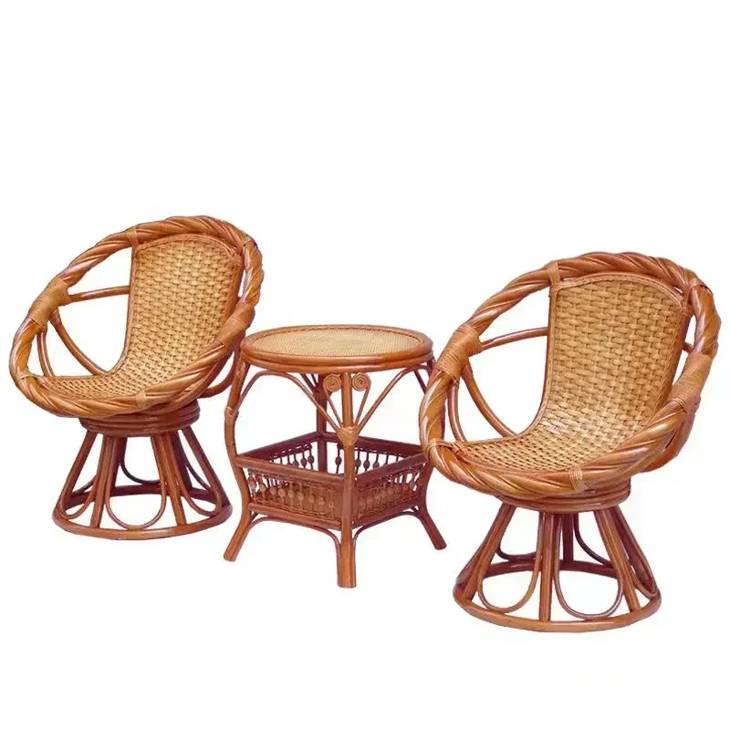 Real rattan chair three-piece set of living room modern and simple balcony tables and leisure tea table rattan