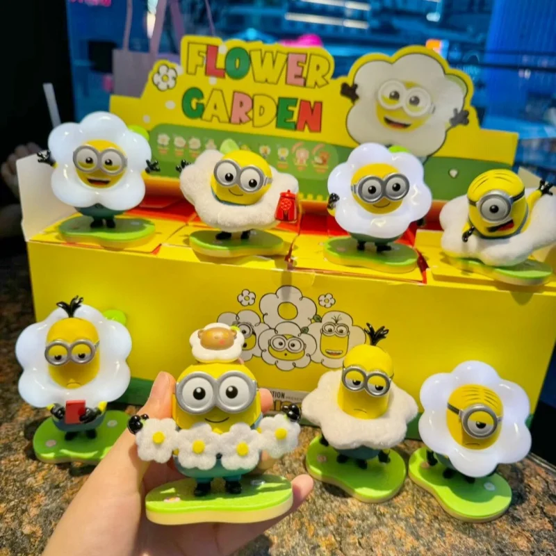 New Miniso Minions Flower Park Series Anime Figure Desktop Decorative Ornaments Model Toys Collection Children Birthday Gifts