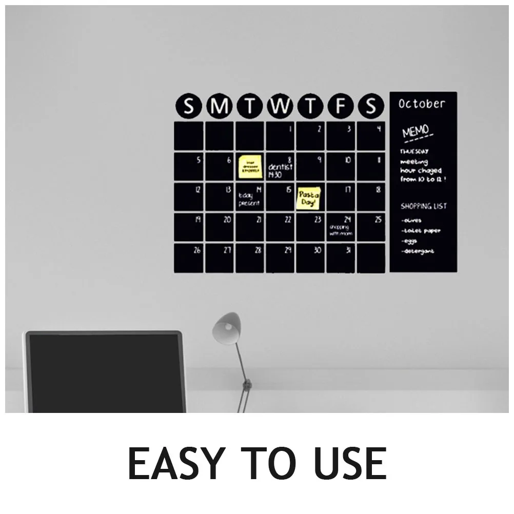 

1 Sheet Blackboard Wall Sticker Self-Adhesive Calendar Design Decorative Wall Decal for Home Office School Use