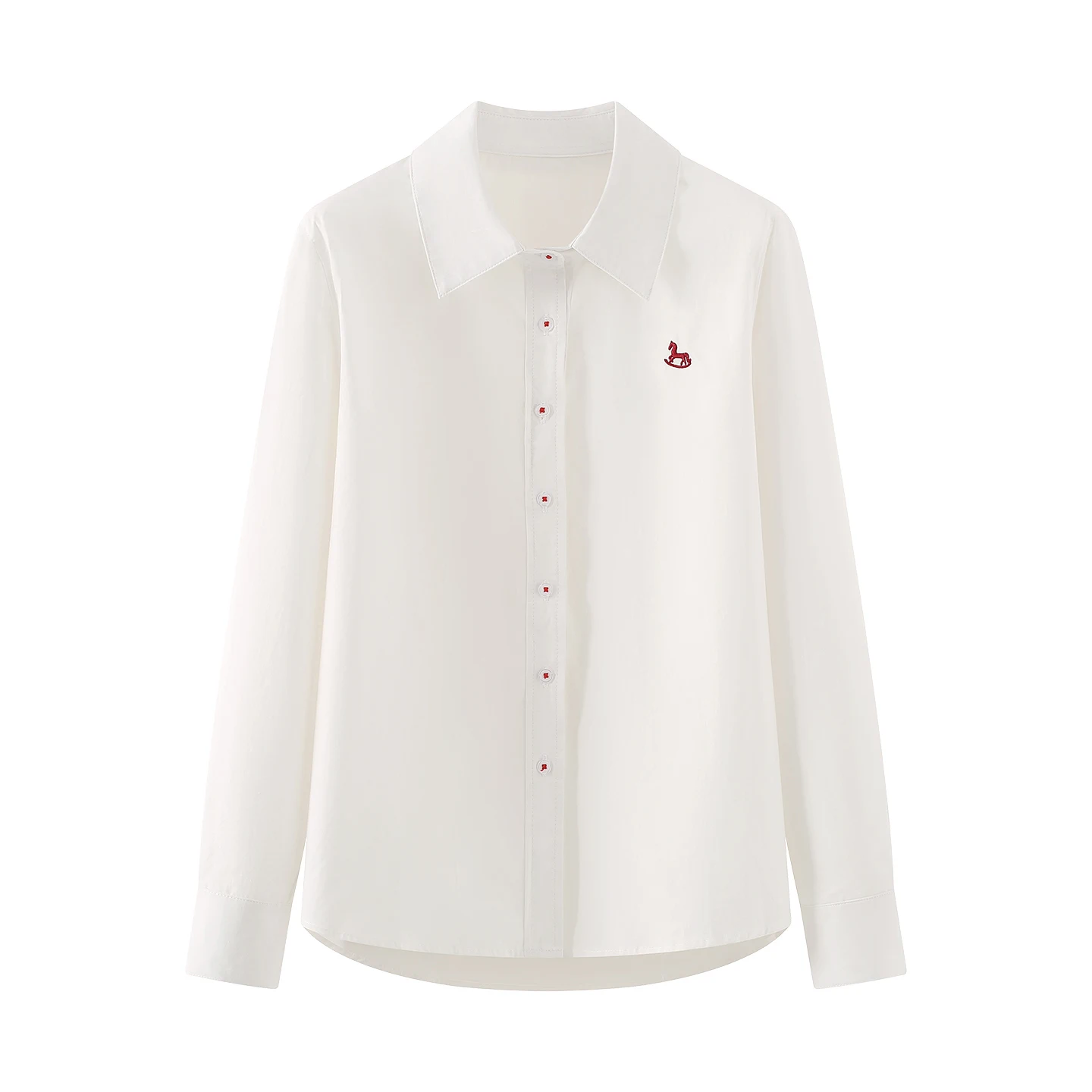 

Spring Summer Shirt Horse Embroidery Contrast Color White Slimming Top for Women