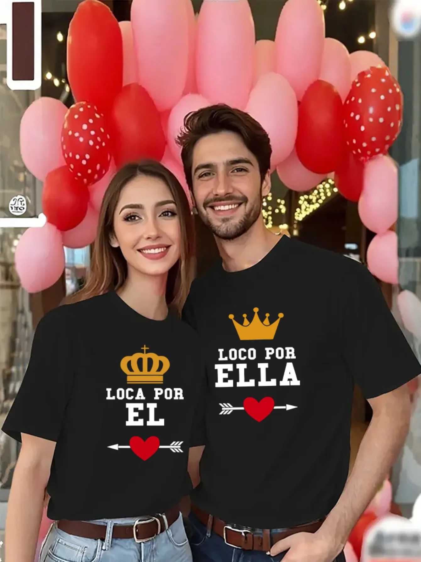 

1 Couple T-Shirt - His Spanish Love Letter Design with Black Crown Print - Valentine's Day Gift for Anniversary Wedding -