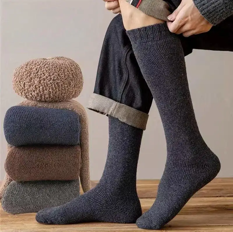 

3 Pair Winter Thick Warm Knee-High Men's Wool Socks Men's Merino Calf Socks Casual Cashmere Terry Socks Fashion Stockings Men