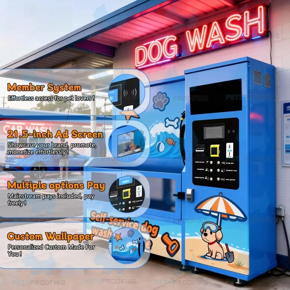Automatic Coin-Operated Self-Service Dog Cleaning Station Large Dog Bathing Station Novel Design