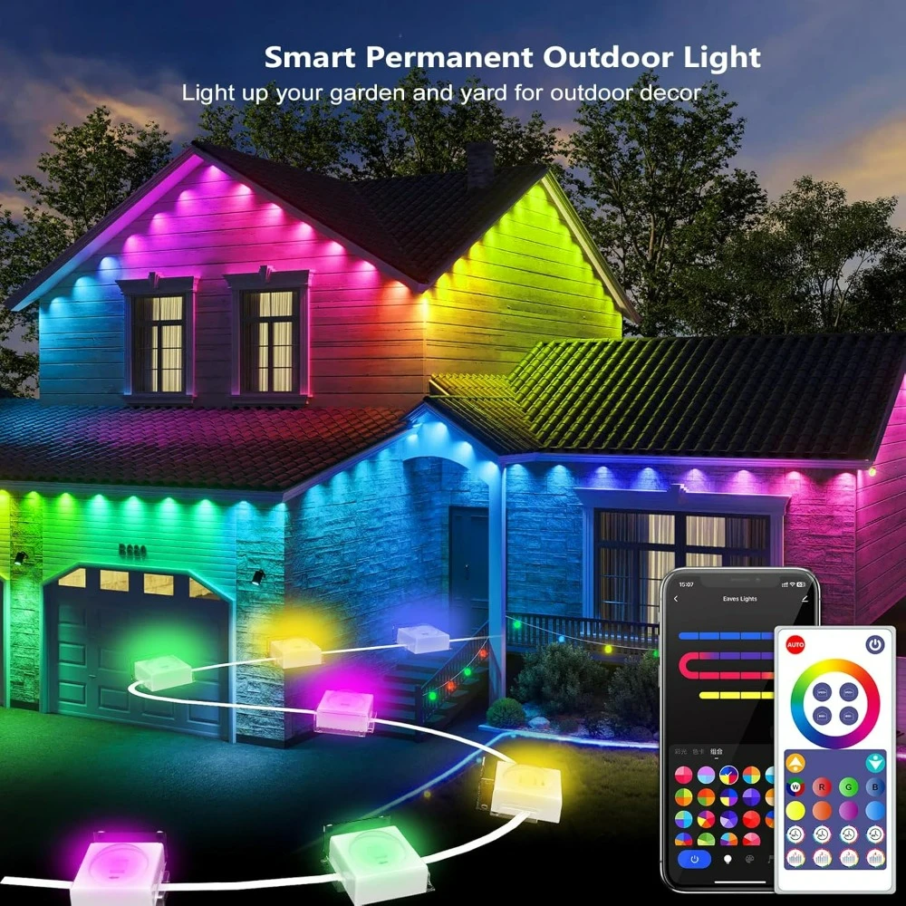 

Smart Permanent Outdoor Lights, 100ft Smart Eave Lights for House Christmas Halloween Party Decor,Work with APP/Google Assistant