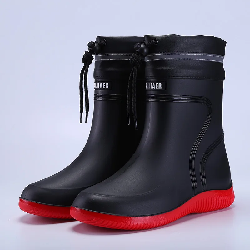 Men's Rain Boots Fashion Mid-calf Rubber Boots Outdoor Fishing Rubber Galoshes Waterproof Garden Work Shoes Botas Lluvia Hombre