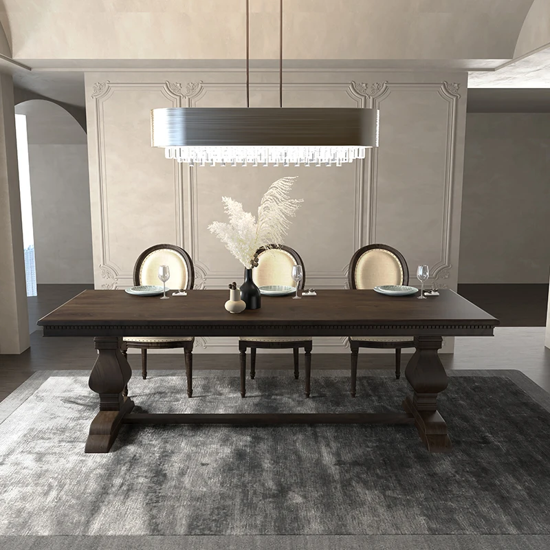 

American light luxury solid wood French dining table combination European log retro large board long table