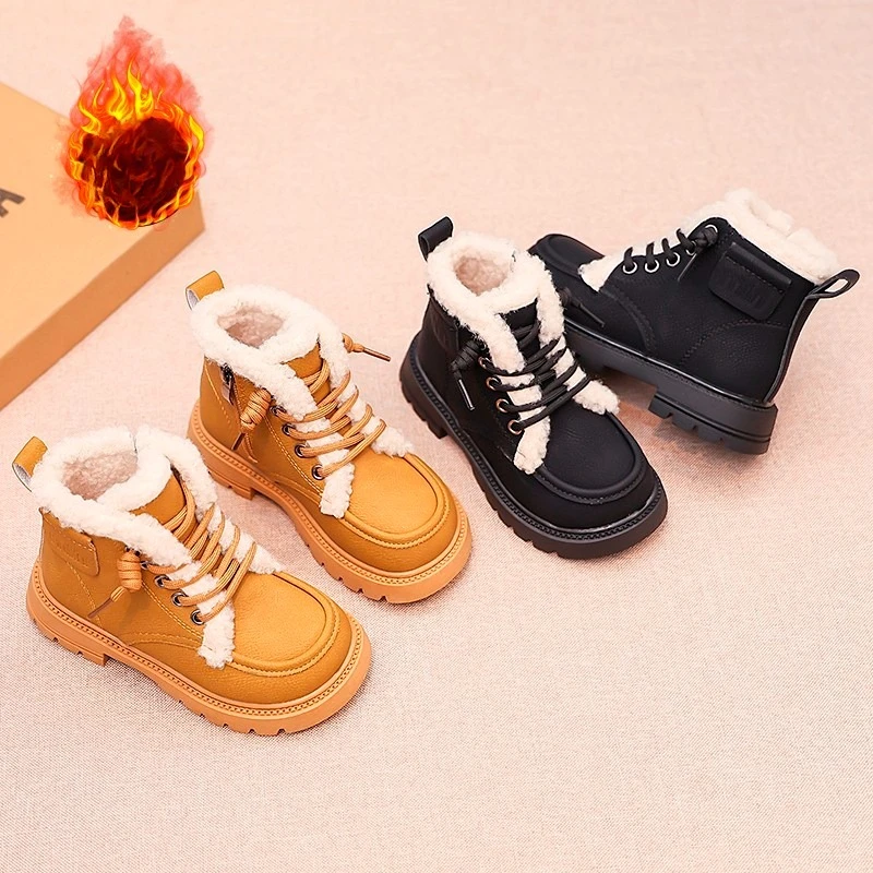 

Новинка 2023 года, зимние детские зимние ботинки, теплые удобные короткие ботинки на толстой подошве для девочек, модная уютная обувь на меховой платформе для детей и девочек