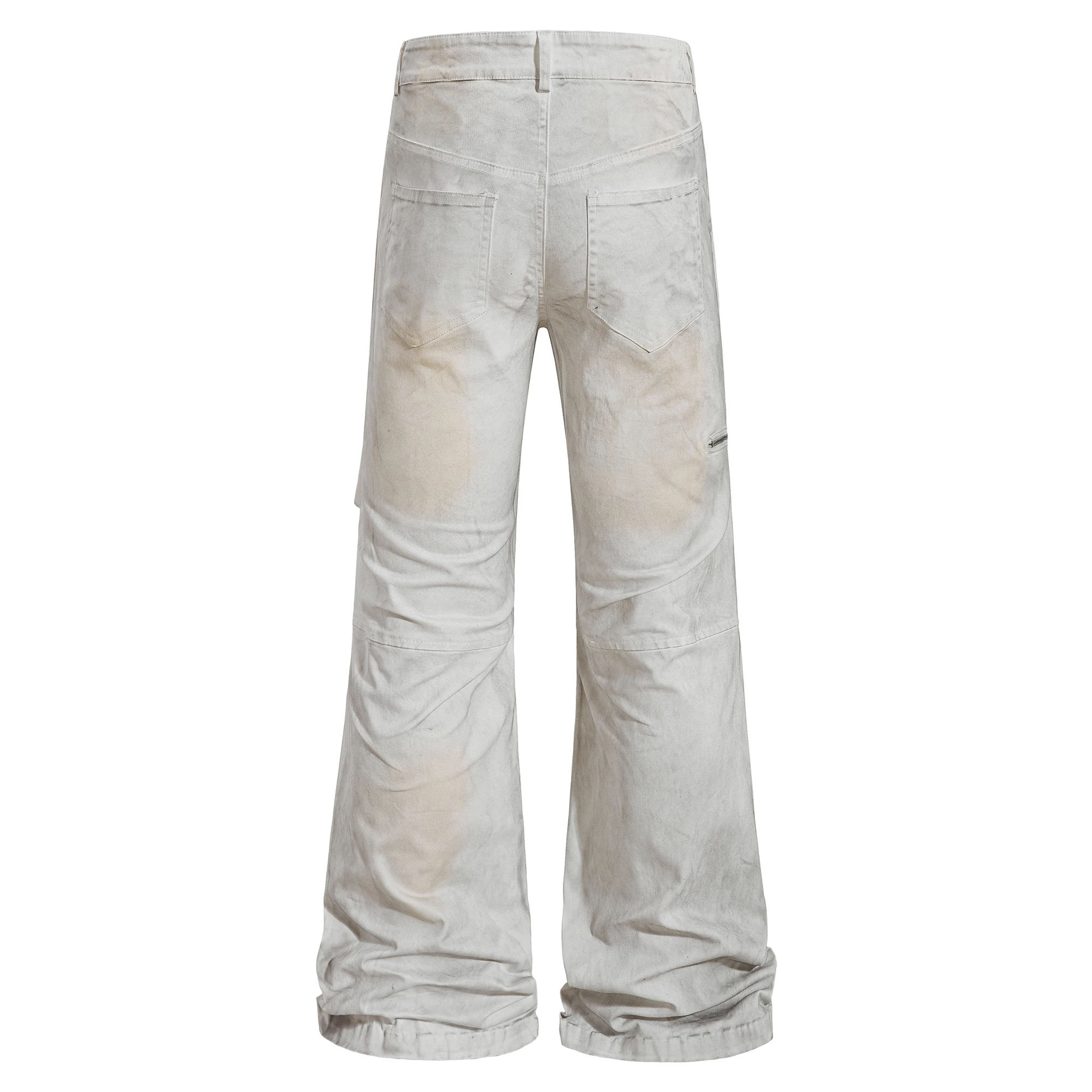 Distressed Side Zipper Wide Cargo Pants Men's Pockets Acid Wash Gradient Utility Pants Baggy Vintage Workwear Trousers Hip Hop