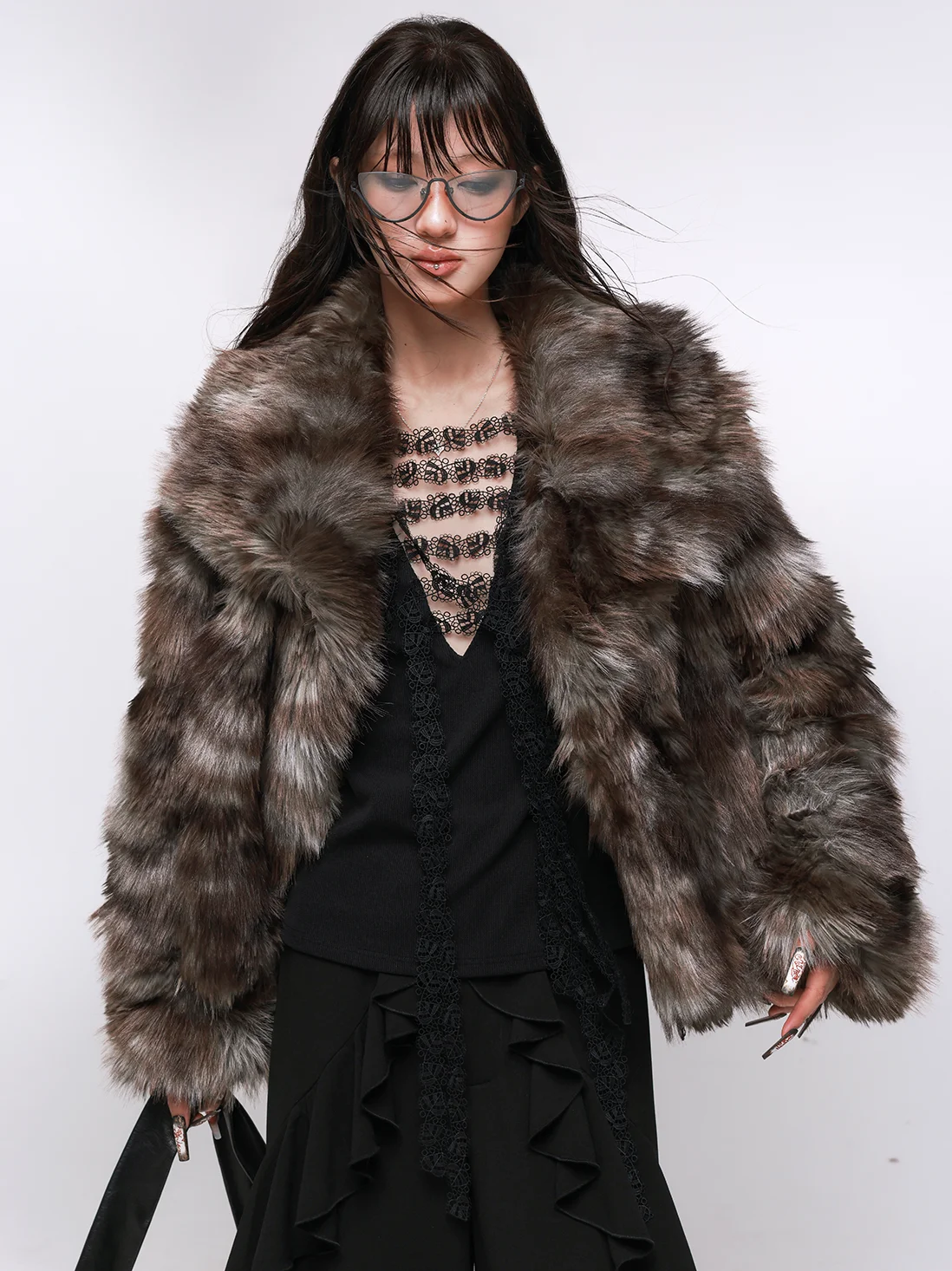 

Мягкая куртка из искусственного меха с градиентным воротником, легкая, в стиле панк-ретро, модная женская верхняя одежда, экологичная