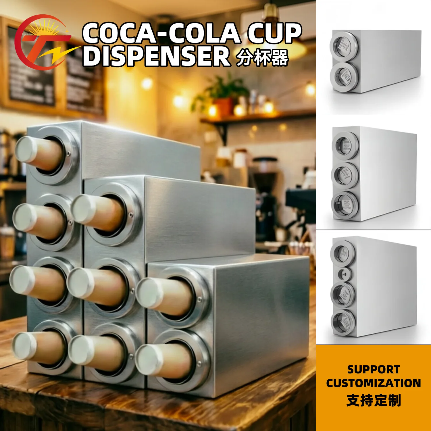 Commercial 304 Stainless Steel Cup Dispenser Auto Pop-Up Cup Holder for Milk Tea Shop