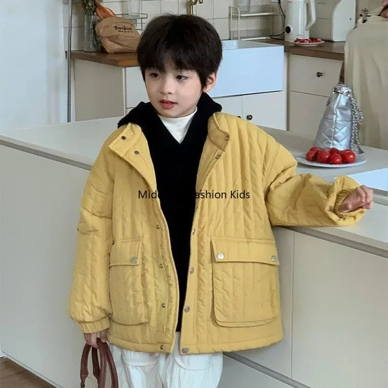 Boys' Cotton-Lined Jacket  Winter New Arrival Boys' Thickened Padded Mid-to-Large Child's Casual Fashion Quilted Top Outerwear