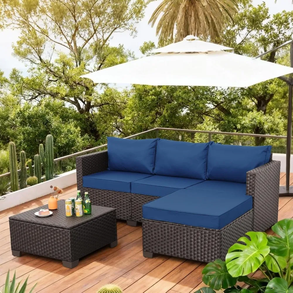 

Wicker Patio Furniture Patio Couch 3 Pieces Patio Furniture Set Outdoor Sectional with Ottoman and Outdoor Storage Table