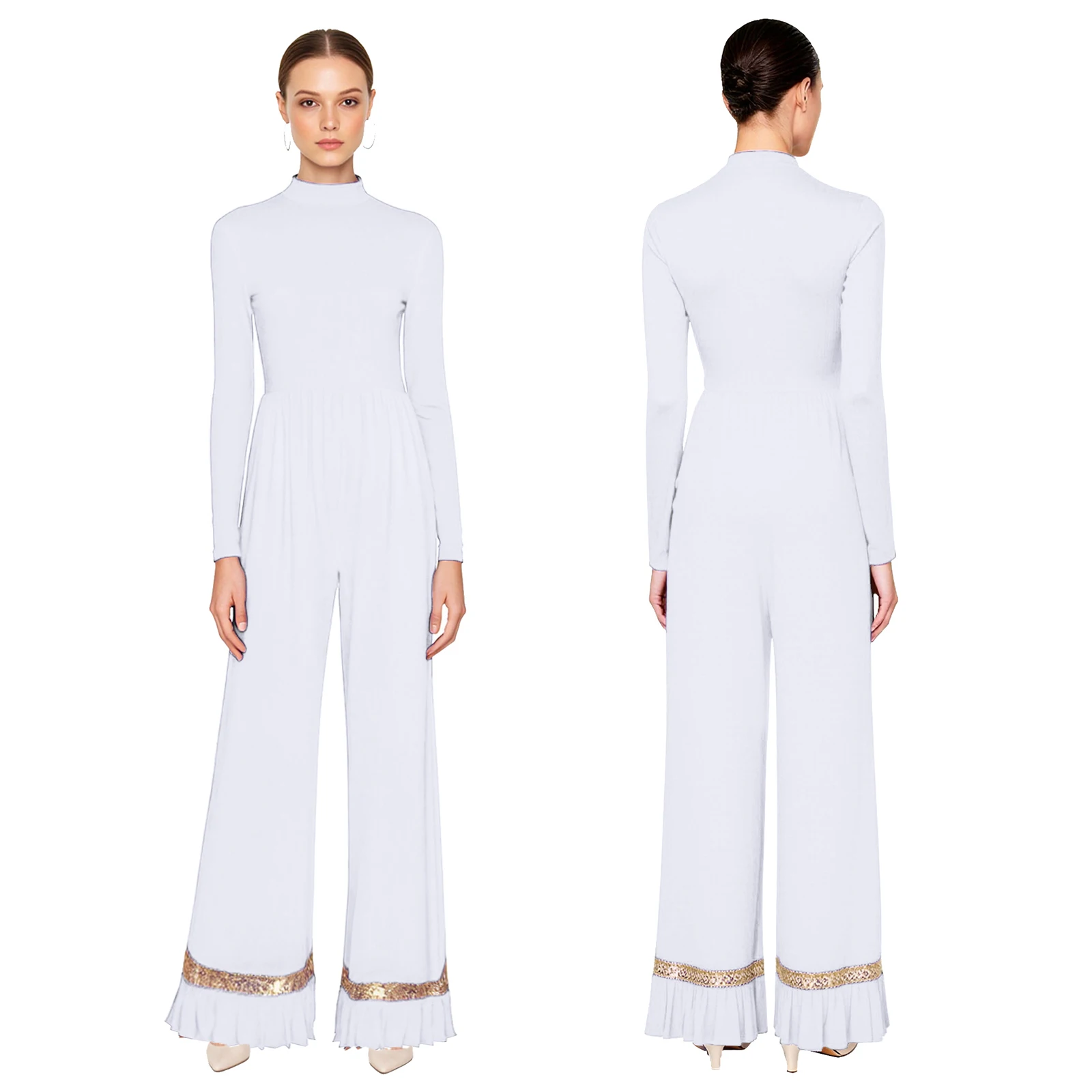 女性用叙情的なダンス衣装 長袖ロンパース ジャンプスーツ 賛美ダンスドレス 礼拝用チュニック 教会礼拝聖歌隊パフォーマンス