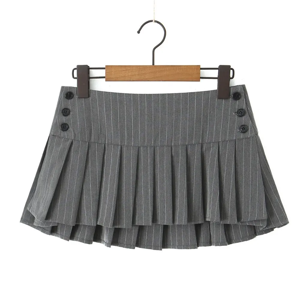 

American college striped pleated skirt women's 2024 early spring ins hot girl low waist sexy slimming mini skirt