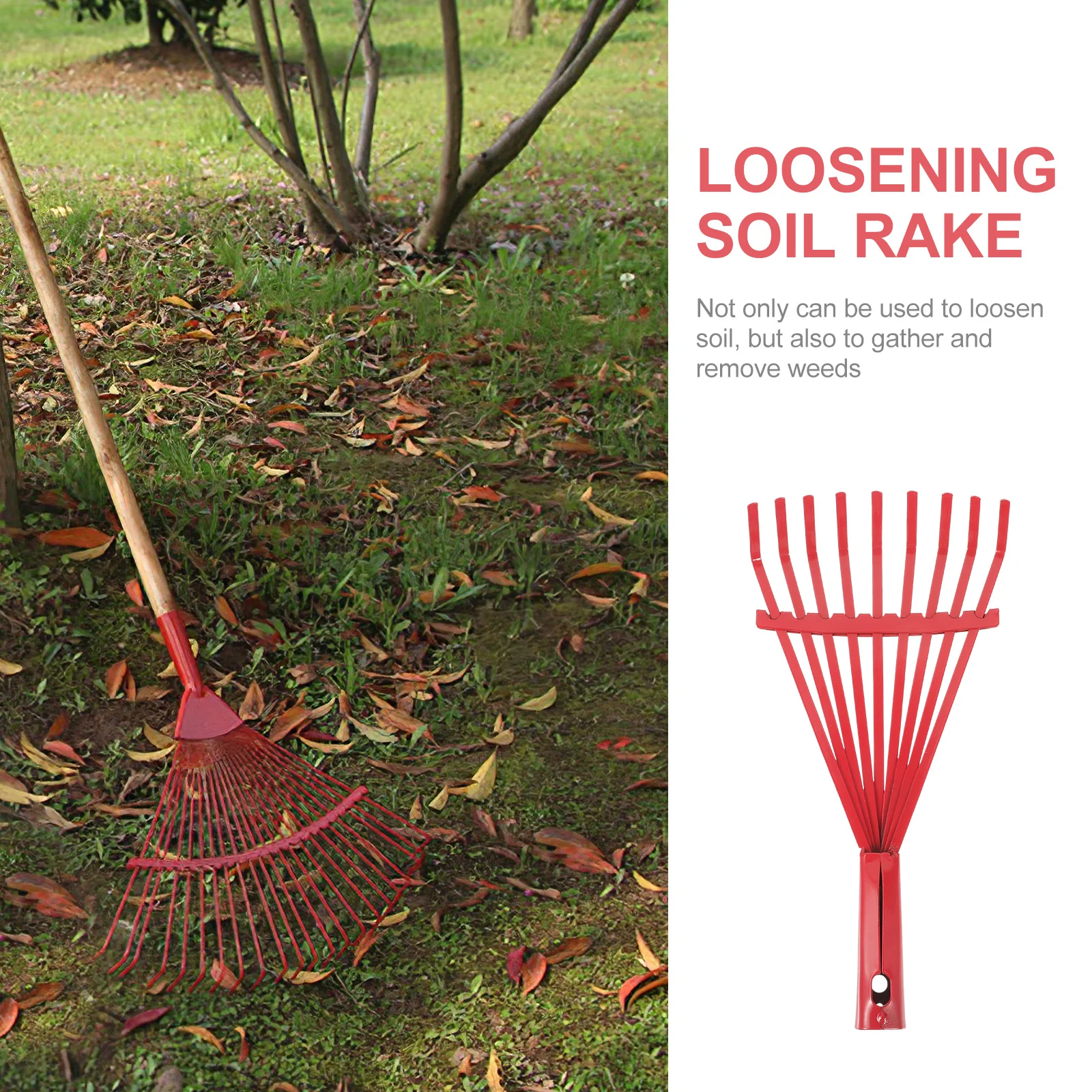 أداة يدوية للحديقة من الفولاذ عالي الكربون لتنظيف أوراق الشجر وتخفيف التربة متعددة الوظائف شديدة التحمل بتصميم 9 أسنان