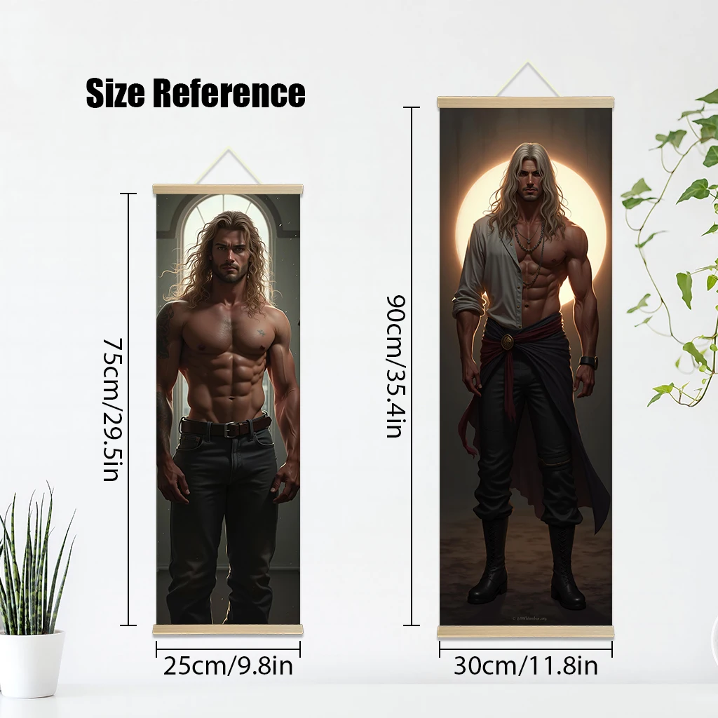 Longhaired muscular handsome Bedroom Poster Scroll Canvas Wall Hanging Painting Home Decor Anime Poster Wall Art Room Decoration