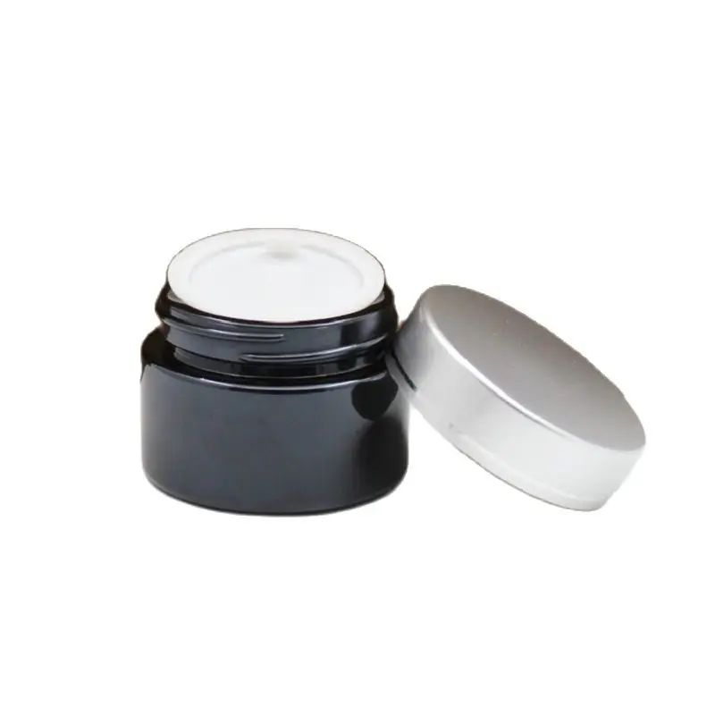 

15Pcs Cosmetic Container Glass Empty Black Jar Matte Silver Lid 20G 30G 50G Refillable Packaging Bottles Cream Pots