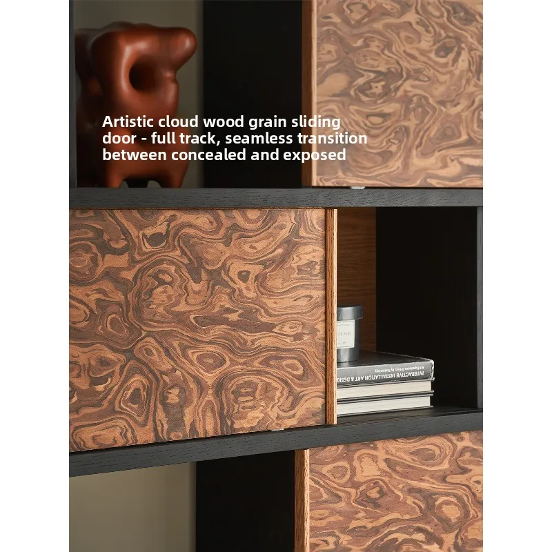 Retro half-wall bookshelf integrated against the wall in the ancient style combination living room side cabinet floor bookcase 4