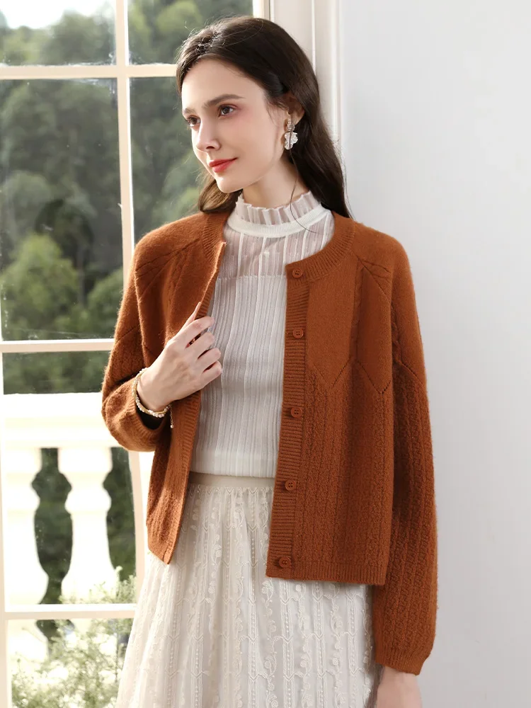 I BELIEVE YOU Caramel Color Vintage Cardigan Knitted Cardigan Sweater Loose Office Lady Casual Solid O-Neck Top Coat 2244125756