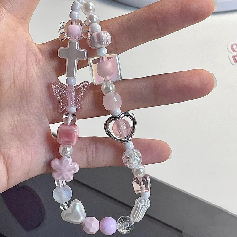 Pearl Heart Butterfly Phone Chain for Girl, Trendy Pendant for iPhone, Samsung Universal Accessories, Cute Hanging Rope for Girl