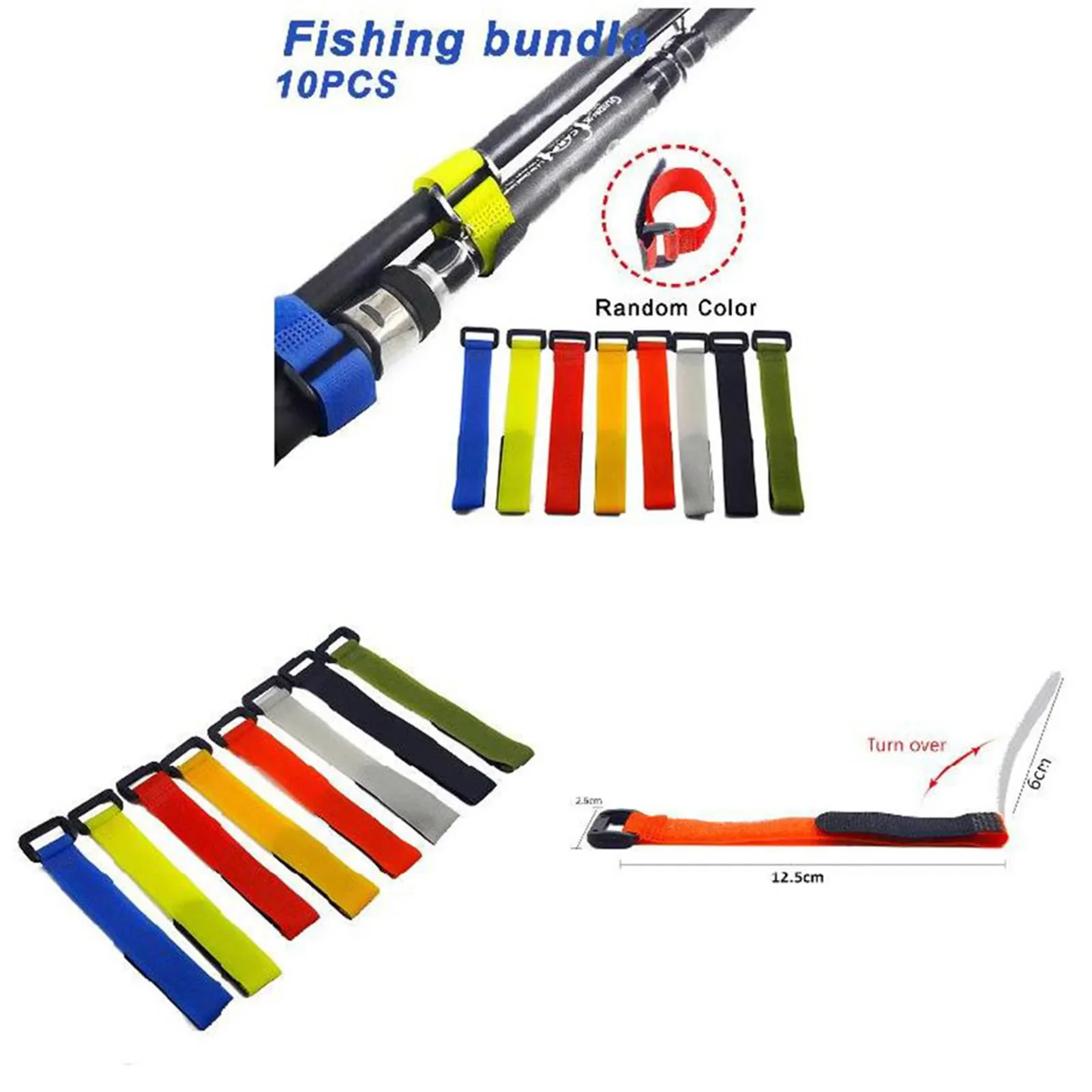 Angelrutenbänder 10 Stück, verstellbare Klettverschlüsse aus Nylon und Polyester für die Aufbewahrung von Angelzubehör im Freien, tragbarer Organizer für Angelruten. – Detail 2