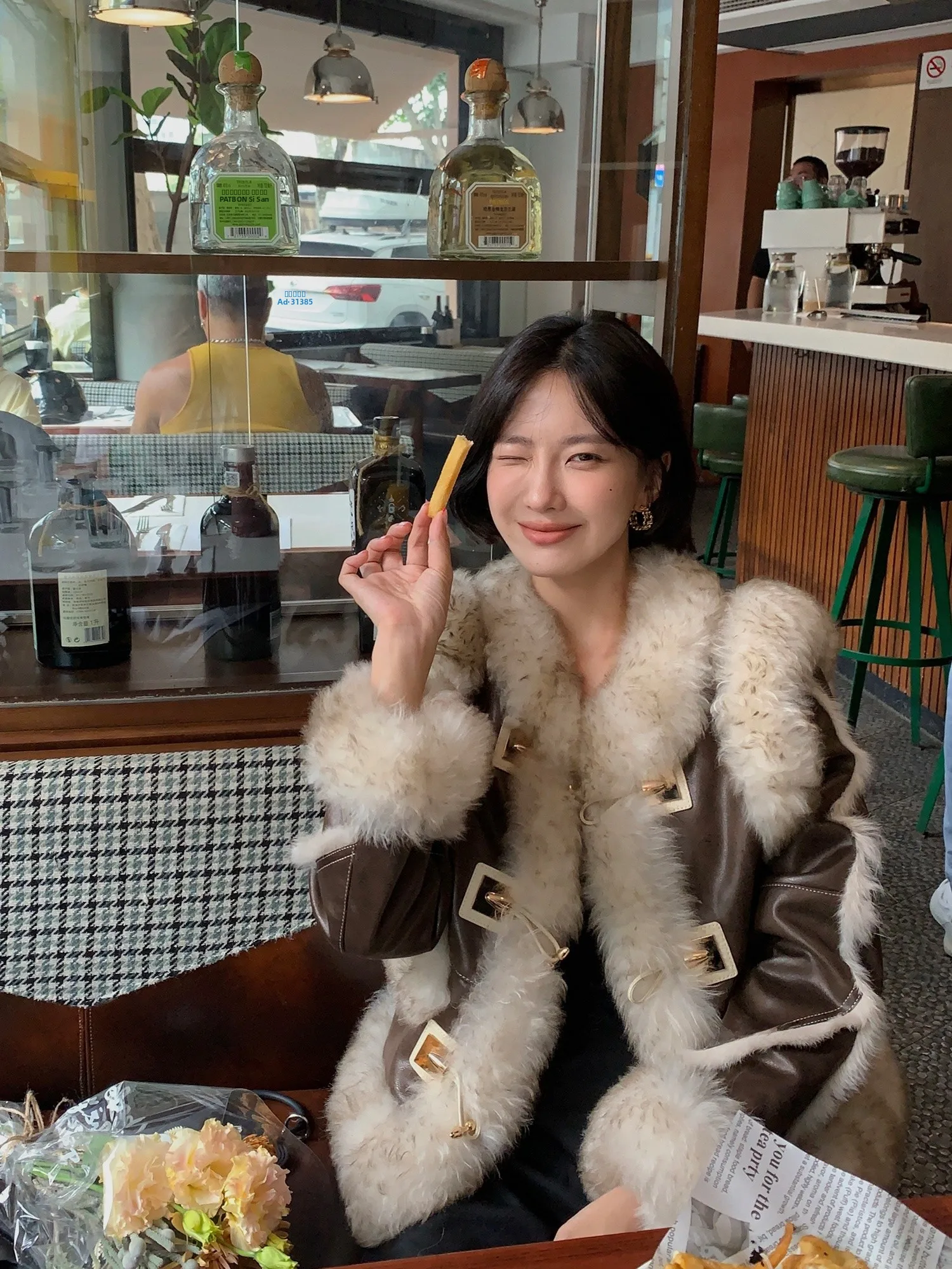 

Mhome Princ 2025 Новое женское шерстяное пальто с мехом, комбинированное из кожи и меха, теплое, из цельного меха кролика