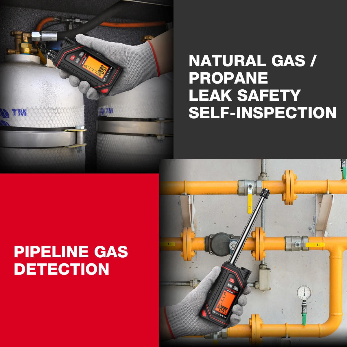 Habotest ht58pro detector de gás combustível com alarme de som e luz 0-9999ppm portátil recarregável testador de vazamento de gás combustível