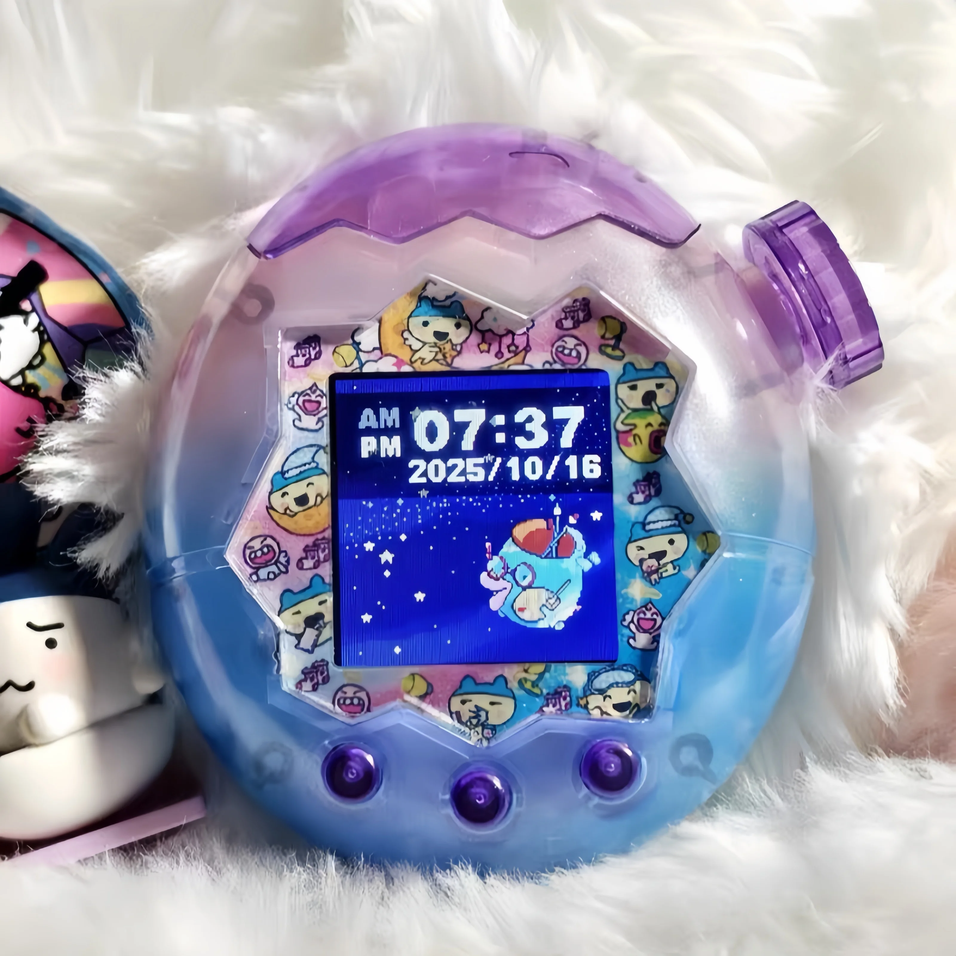 Tamagotchi Happy Garden Transparent Blue Purple Gradient Finished Product Replacement Shell With Screen Without  Panel Paper