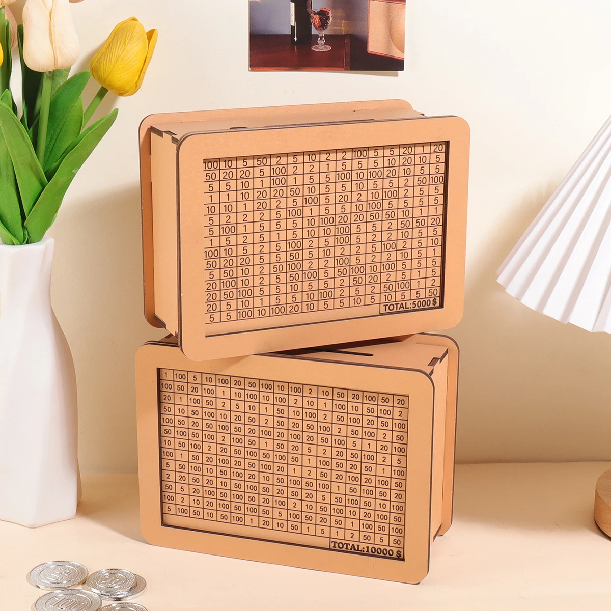 

Retro wooden 3D piggy bank, US dollar number cover design, personal savings challenge jar, home decor ornament, surprise gift