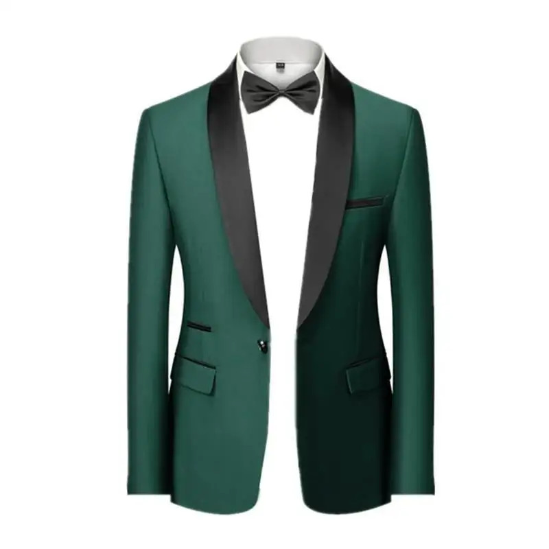 

Men's one-button suit single-breasted business suit green collar formal dress banquet performance slim-fit suit jacket