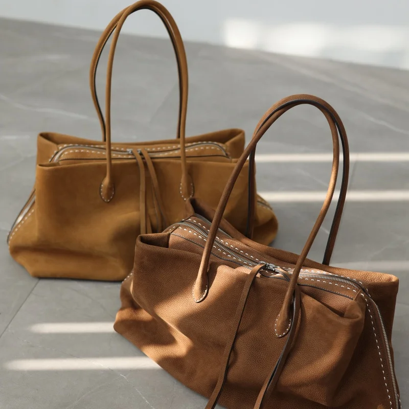 Luxury Genuine Leather Large Capacity Tote For Women Vintage Soft Crossbody Bags Two Size